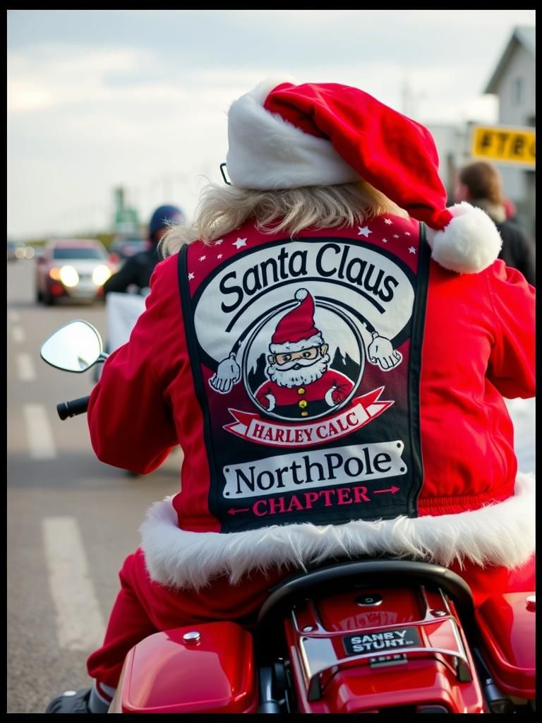 Santa Claus Biker with Harley, Northpole Chapter