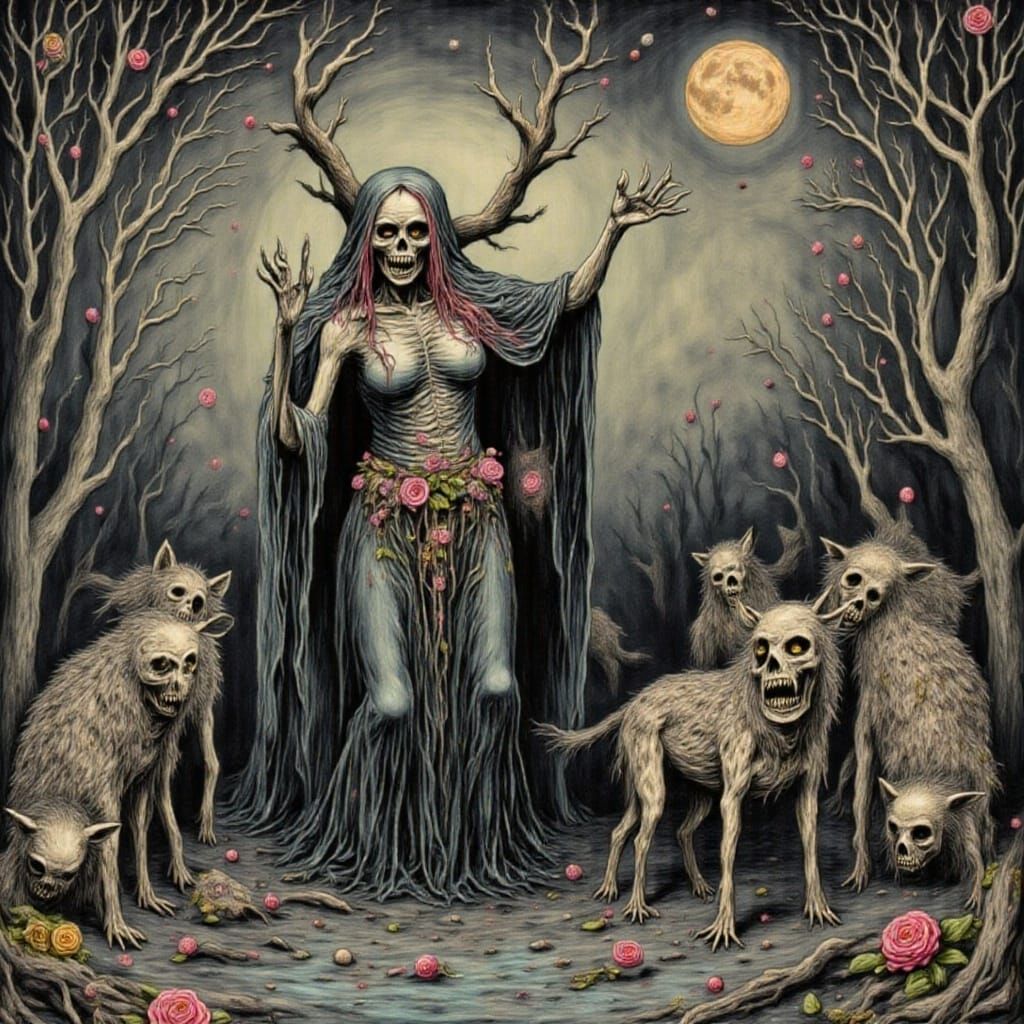 Gypsy Lilith Dancing Under Stars, Oil Painting