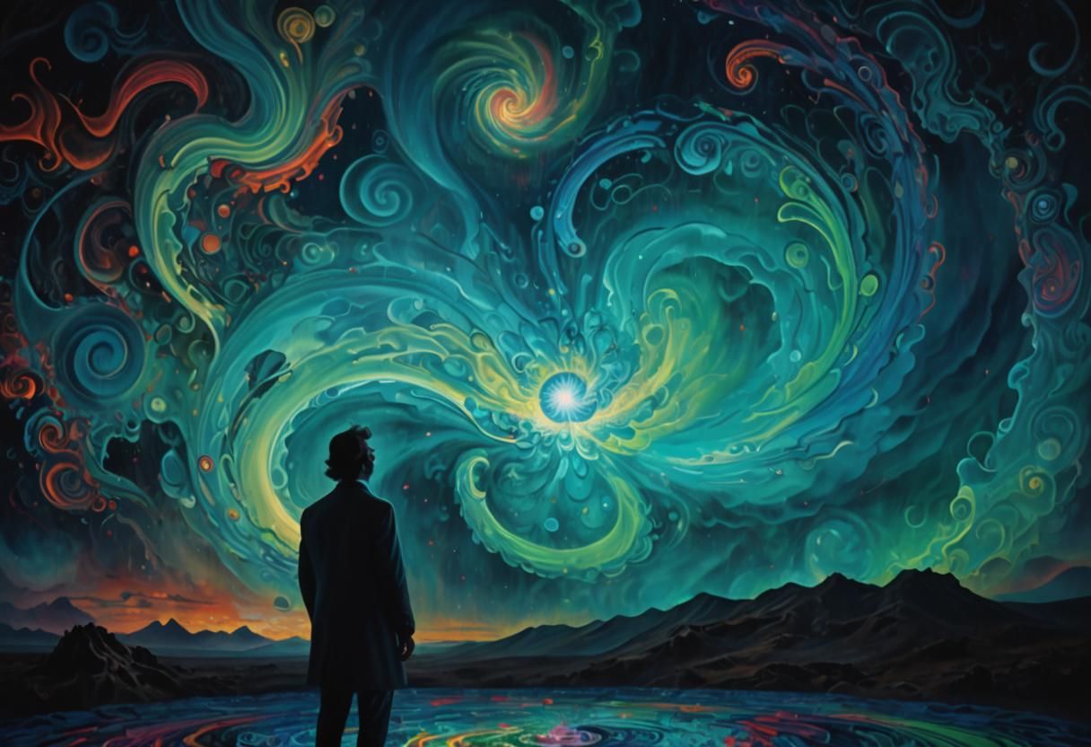 Psychedelic Dreamscape with Swirling Shapes as Oil Painting