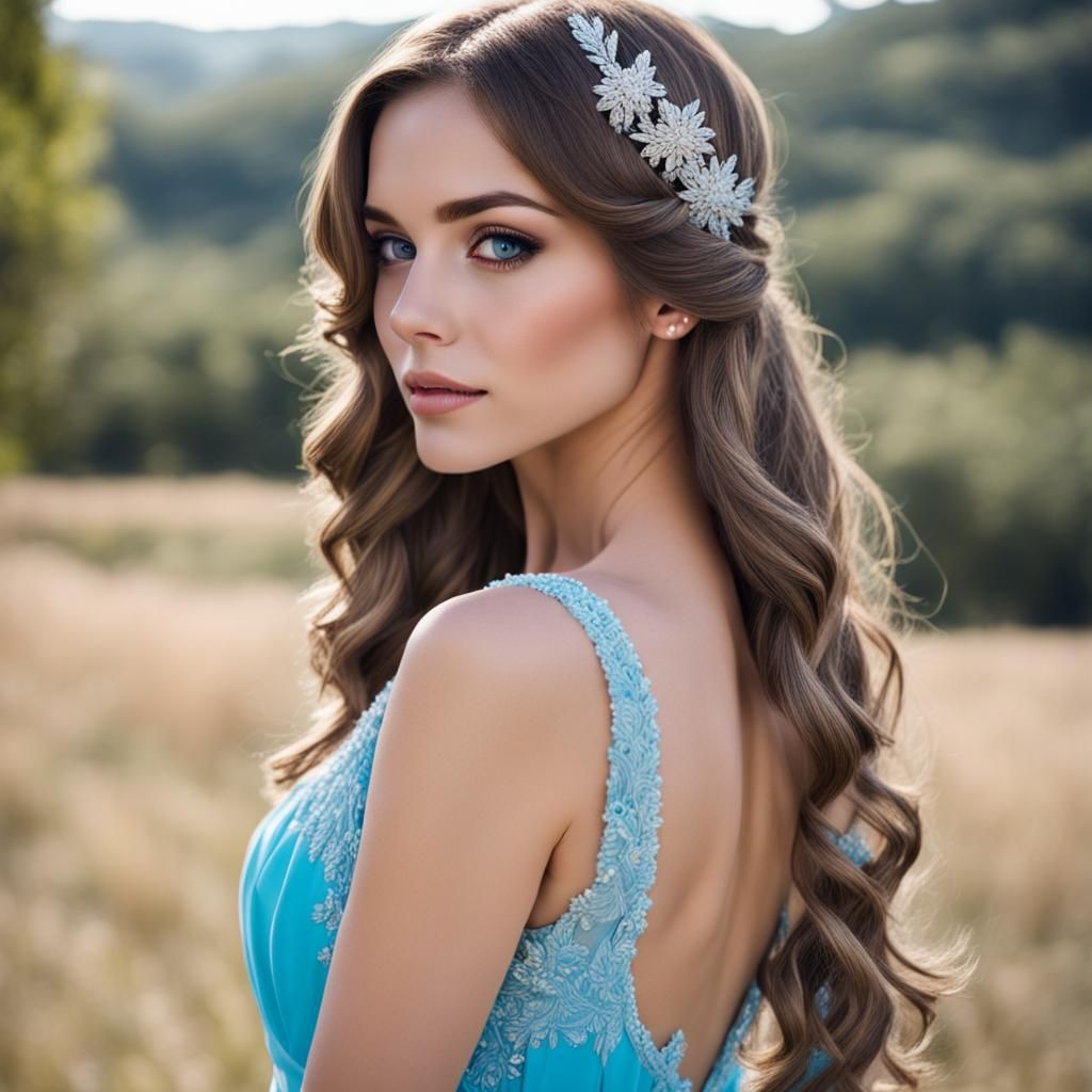 Summer Princess with Long Hair and Light Blue Dress