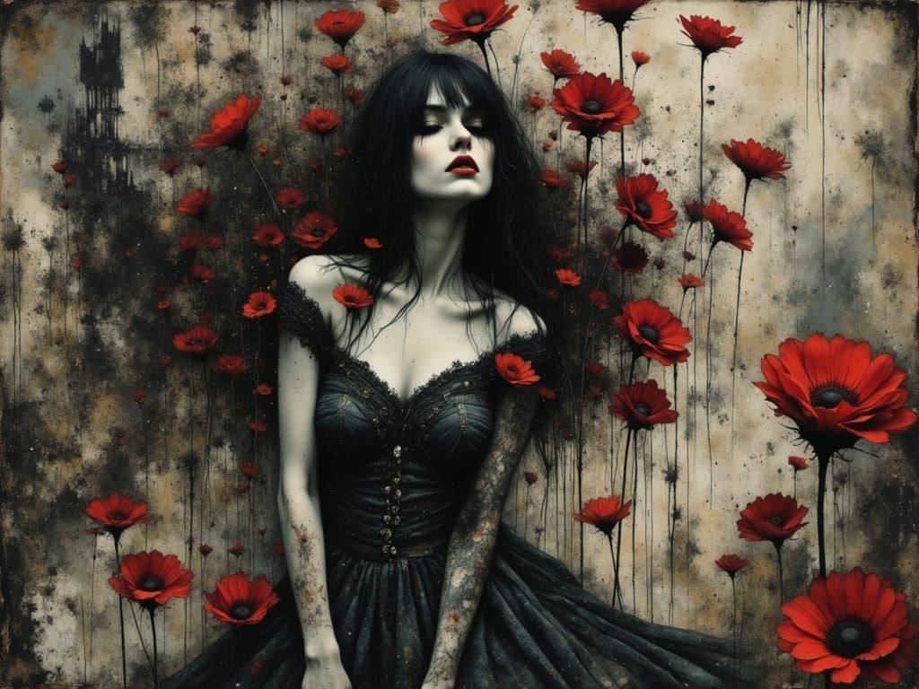 Gothcore Grunge Figure in Psychedelic Pop Surrealism