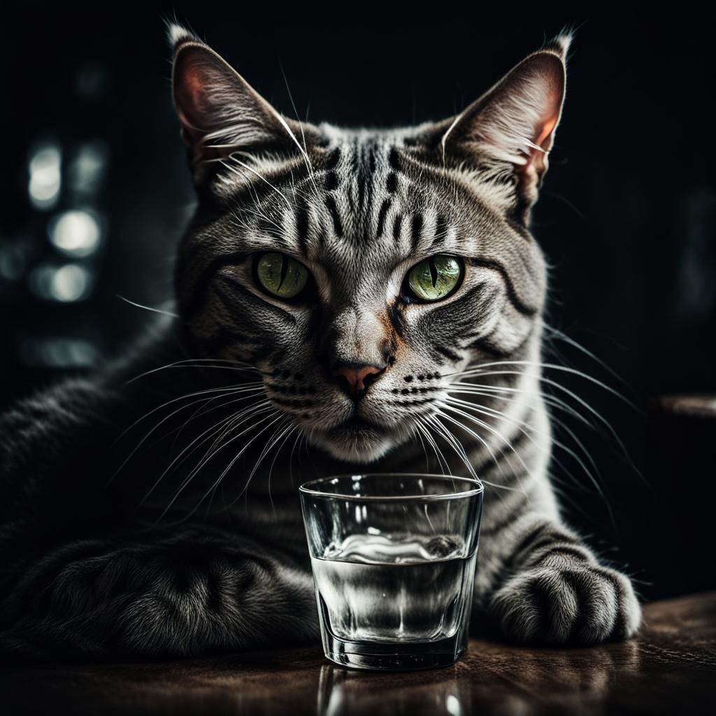 Cat Drinking Vodka: Close-Up Portrait