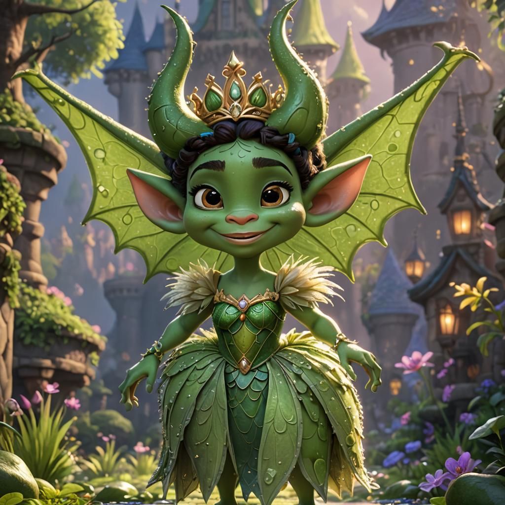 Cute Frog-Skinned Troll as Disney Princess Tiana
