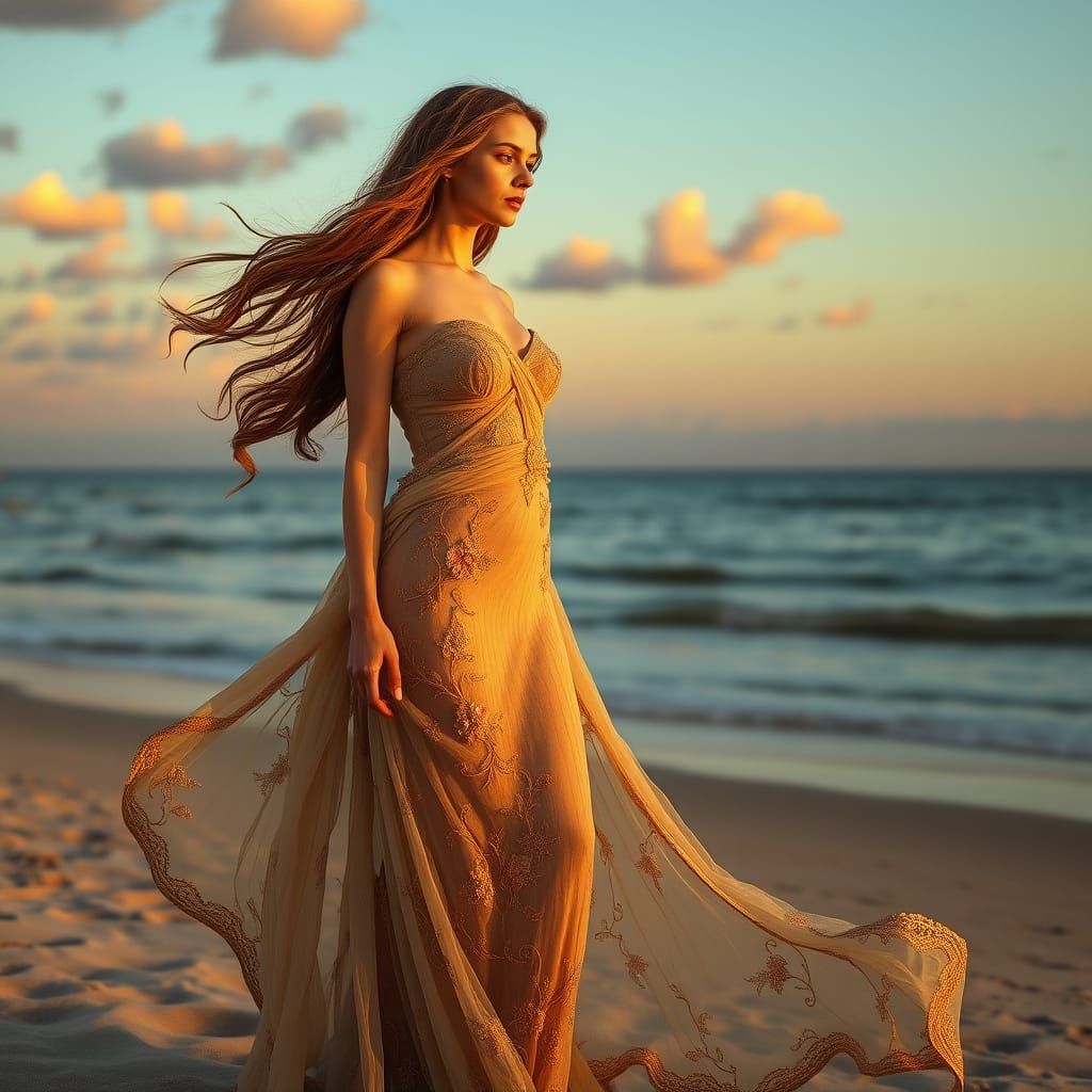 Dreamlike Goddess Embroidered in Golden Splendor