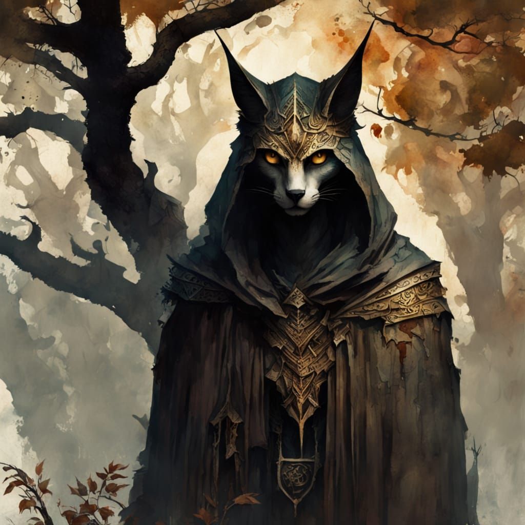 Haunted Gothic Elf on Twisted Tree Branch in Vintage Aesthet...