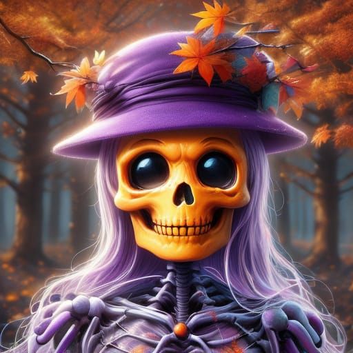 Whimsical Skeleton Face in Autumn Watercolor