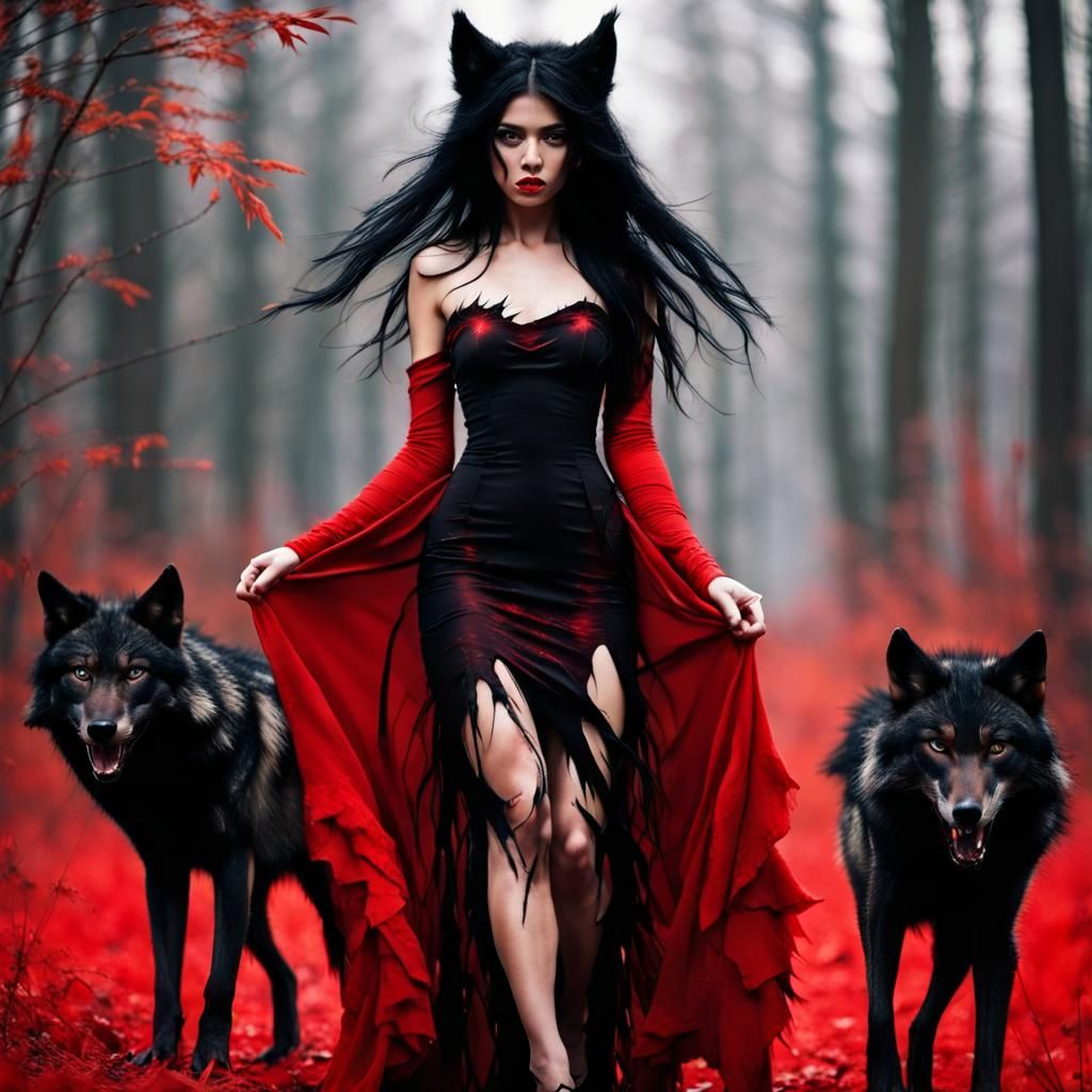 Wolf Woman with Red Accents