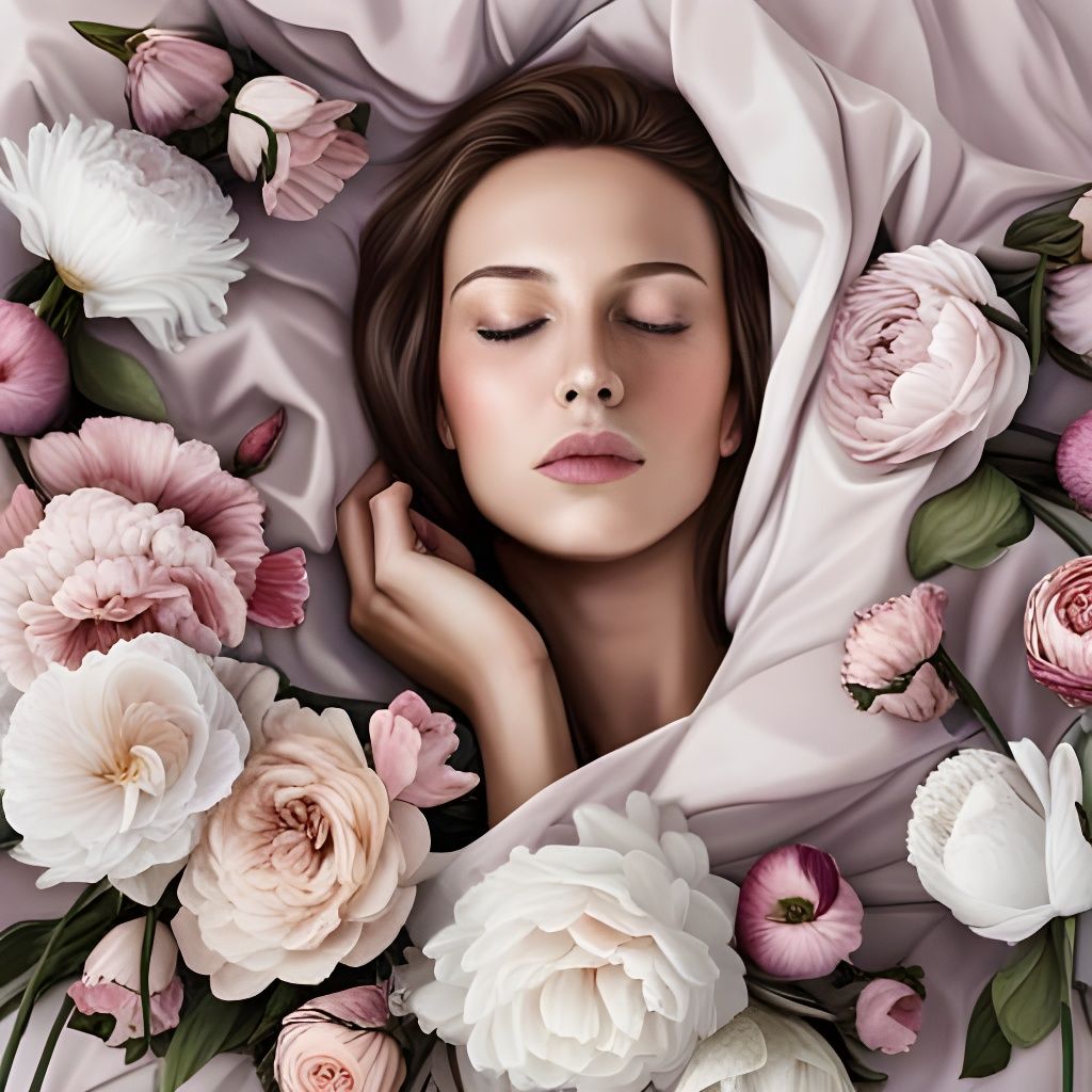 Sleeping Woman Portrait with Flower Cover