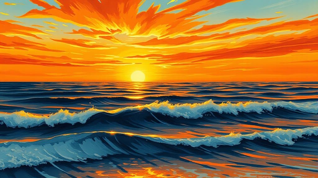 Ethereal Orange Sunset on the Deep Blue Sea