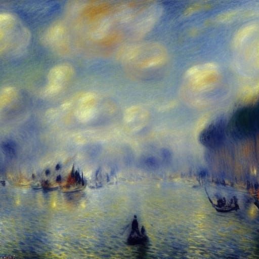 oilpainting water, boats, impressionism, pointillism