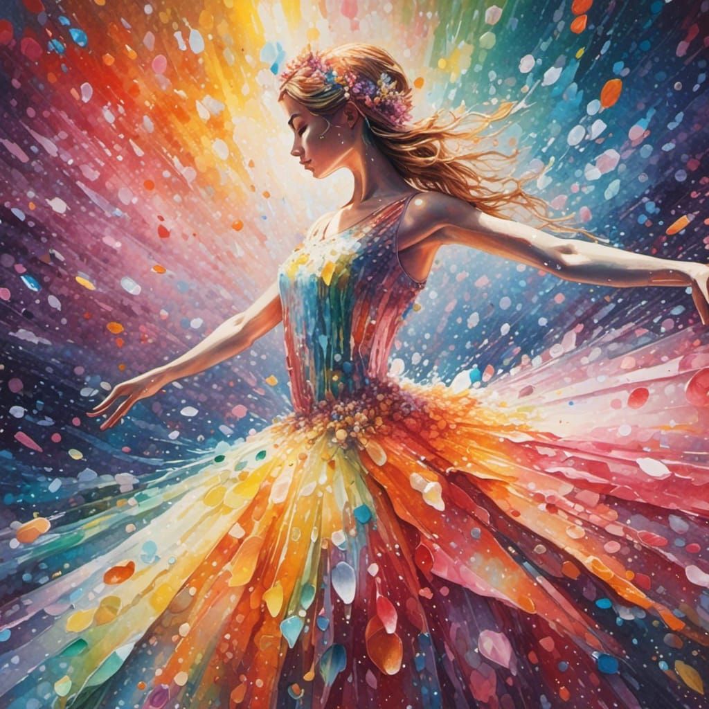 Rainbow Ice Crystal Ballerina in Watercolor Graffiti Art