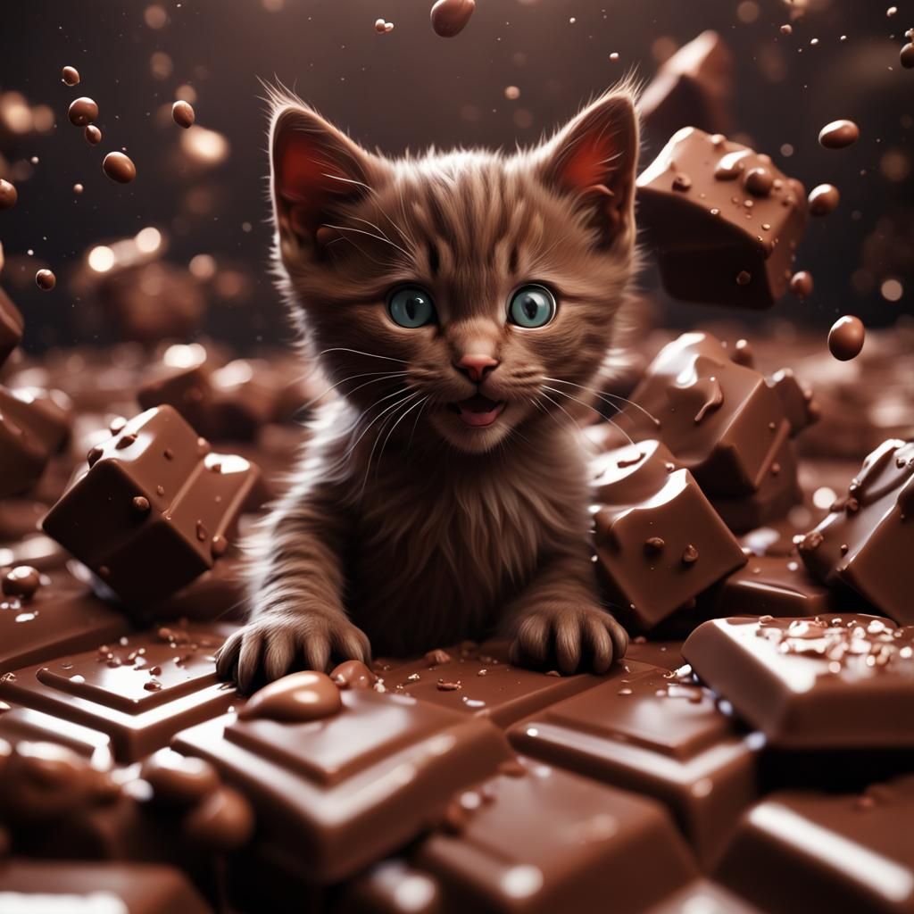 Kitten Covered in Chocolate: Detailed Digital Painting