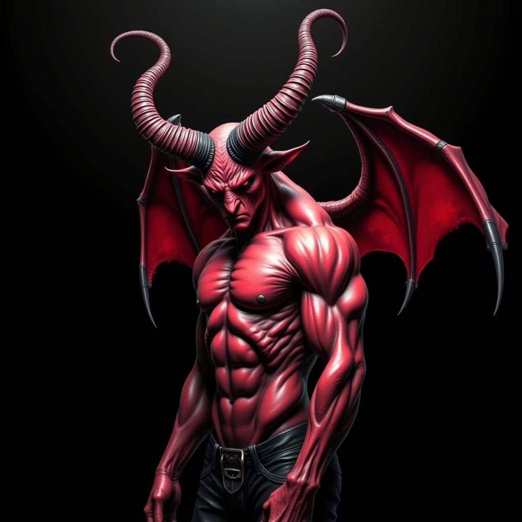 Detailed Demon with Horns in Red and Black Palette