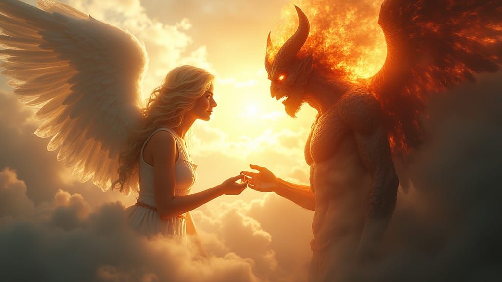 Angelic Radiance and Demonic Darkness Split-Screen