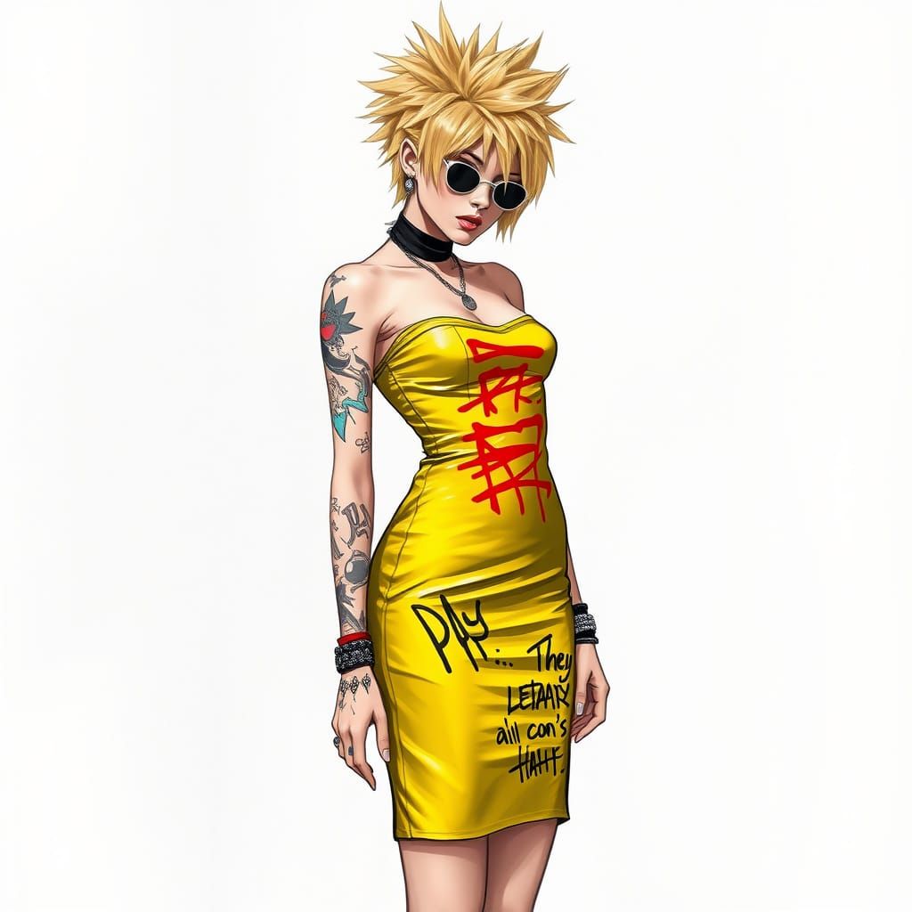 Edgy Punk Girl with Graffiti Dress: AI Portrait