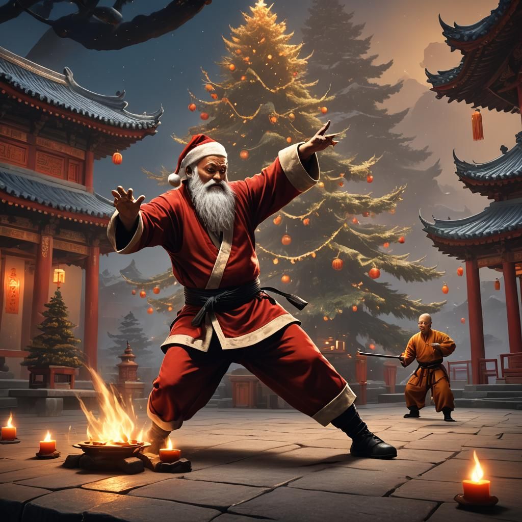 Surreal Christmas Kung Fu Master in Shaolin Temple