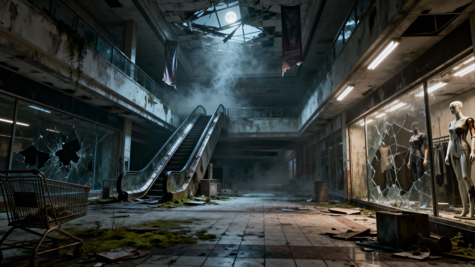 Eerie Abandoned Mall in Cinematic Style