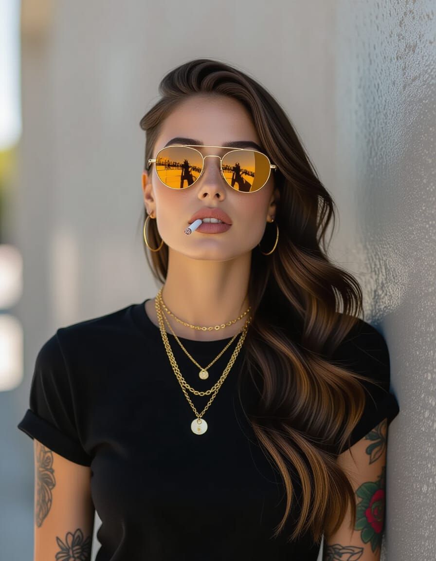 Edgy Woman Posing with Cigarette: Gritty Film Aesthetic