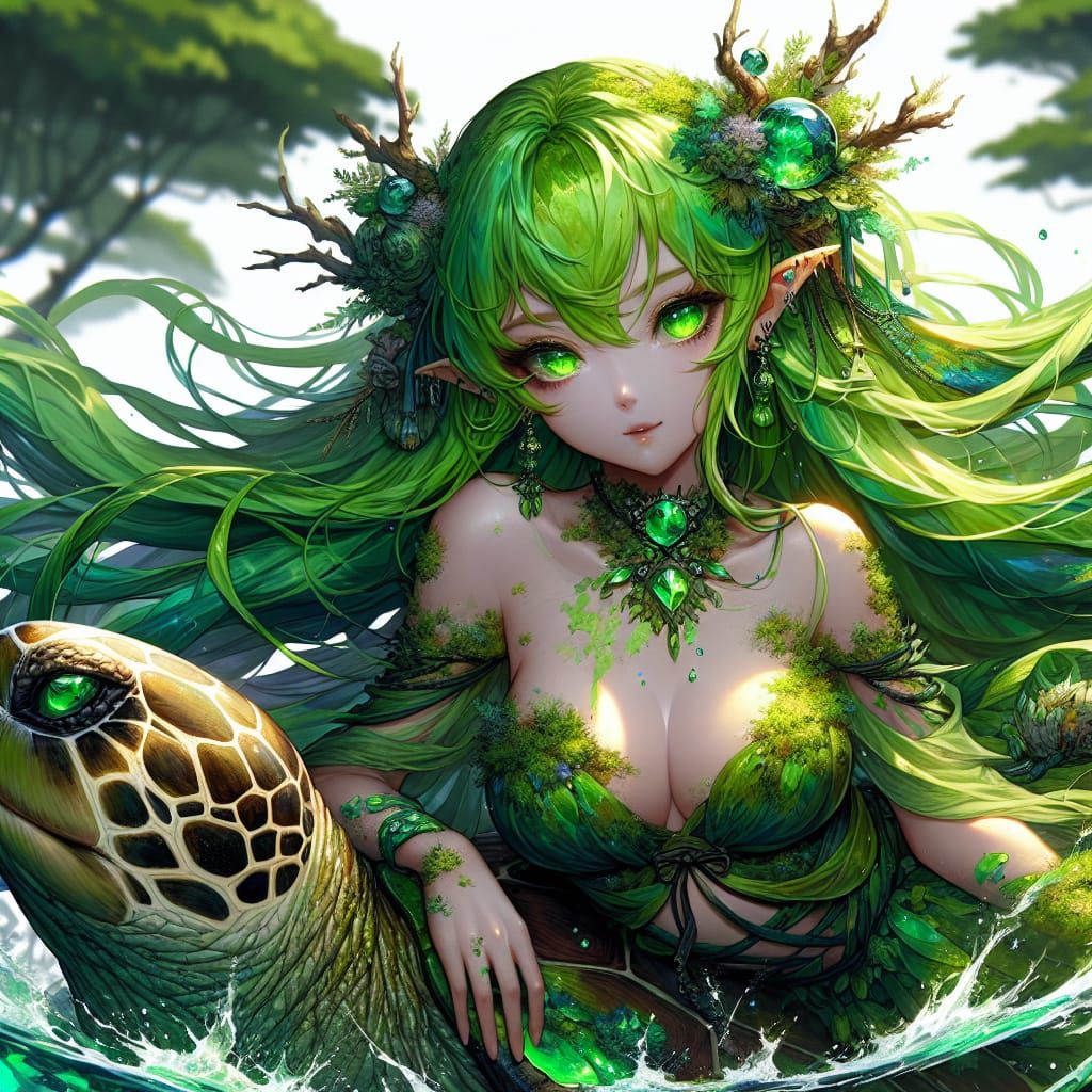 Anime Fae with Mossy Lichen, Matte Painting