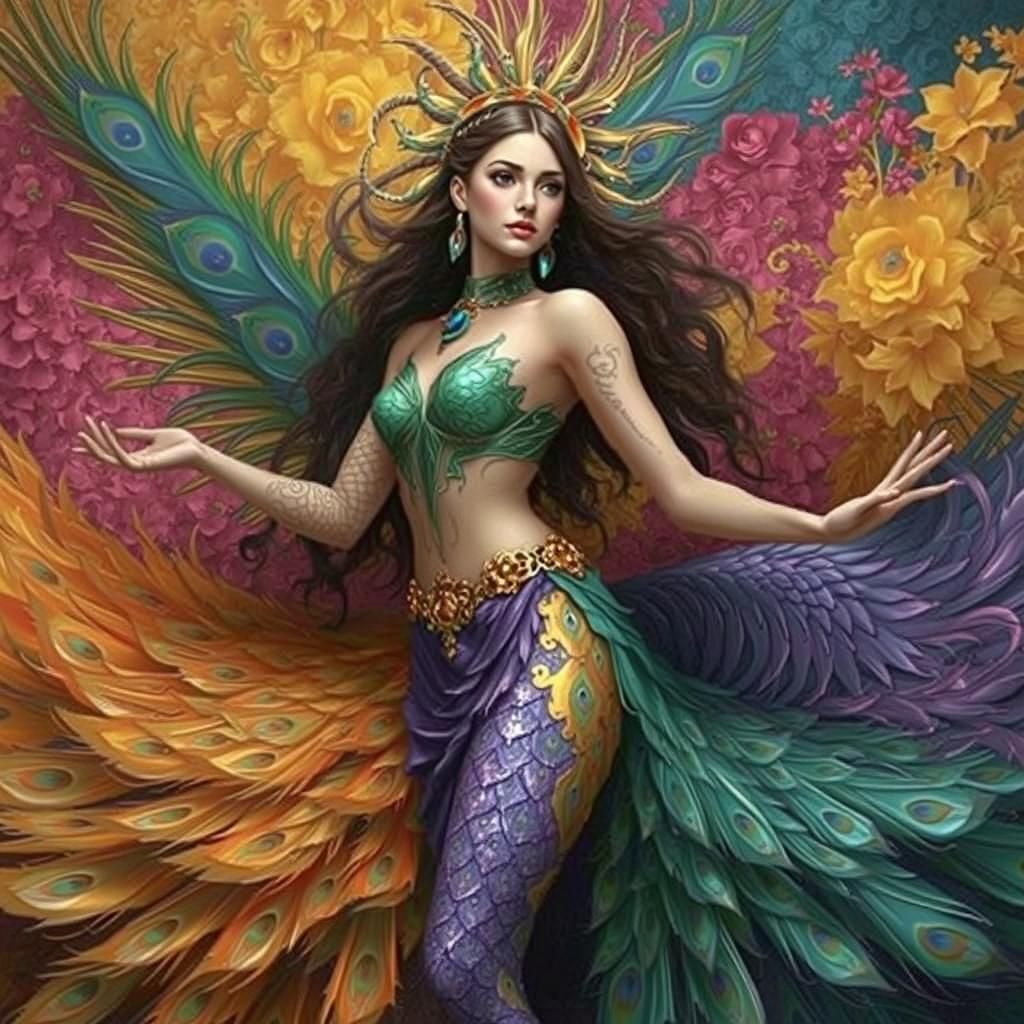 Dragon Peacock Woman in Abstract Expressionism Style