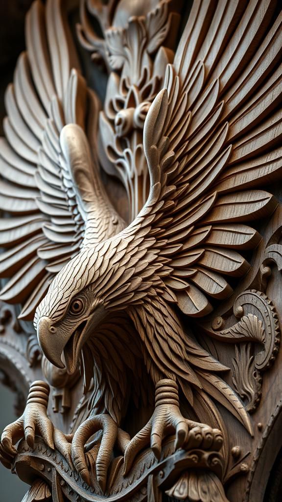 Philippine Eagle Wood Carving with Intricate Details