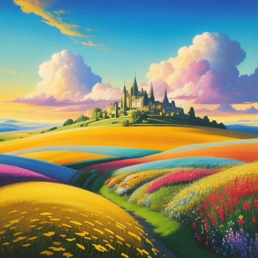 Friends in Sunlit Meadow: Oil Painting with Triadic Colors