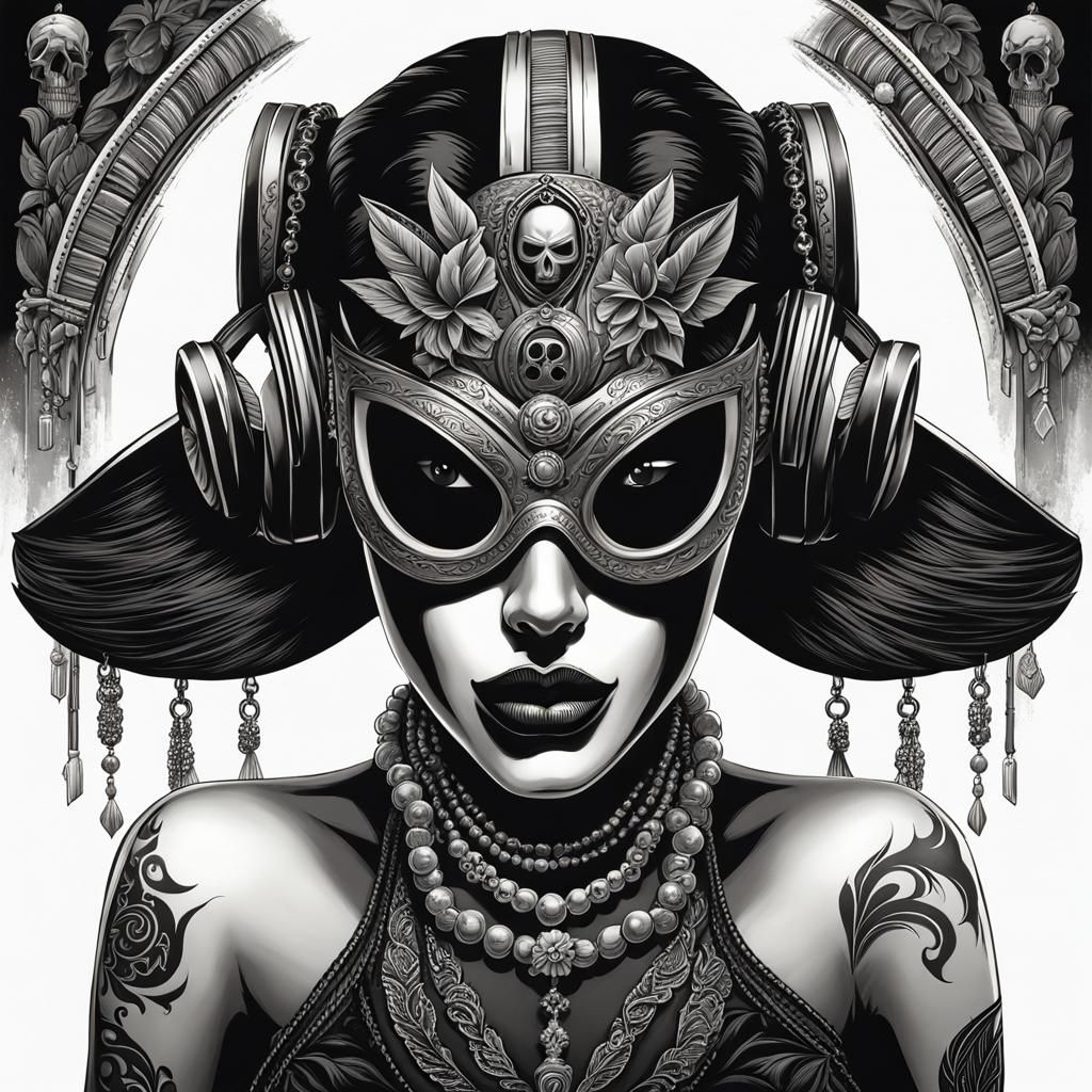 Girl in Death Mask: Surreal Digital Art