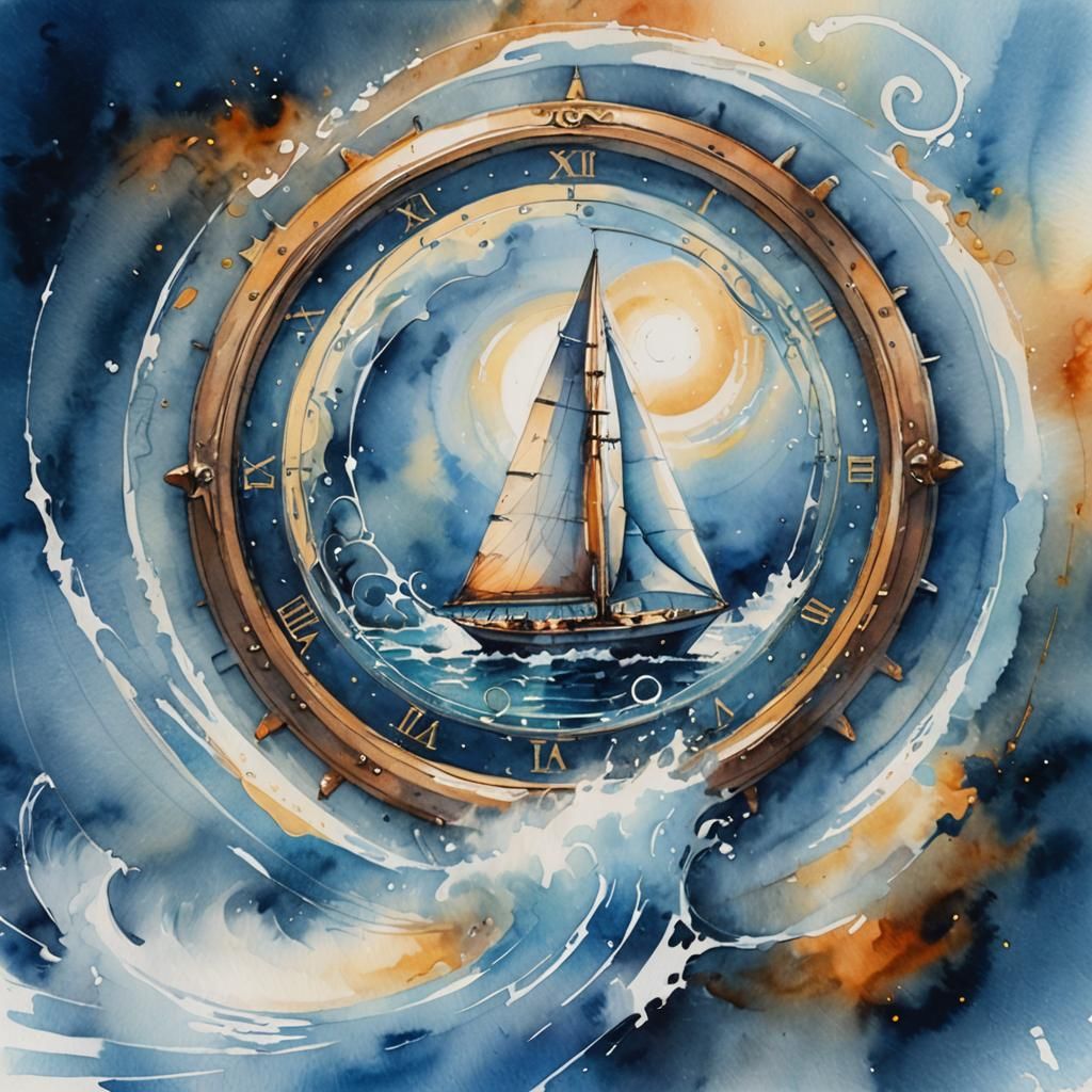 Dreamy Watercolor: Sailboat Through Time Portal
