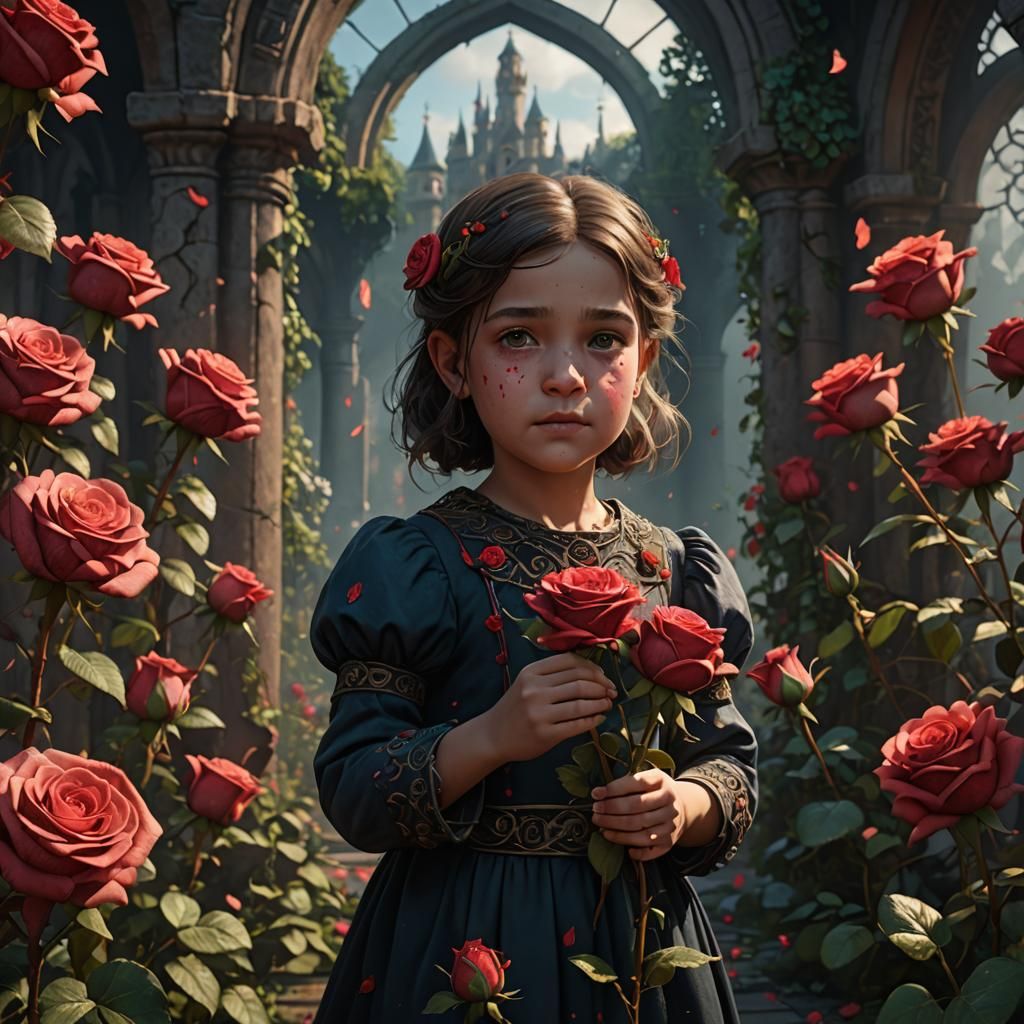 Little Girl Smelling a Rose: Matte Painting