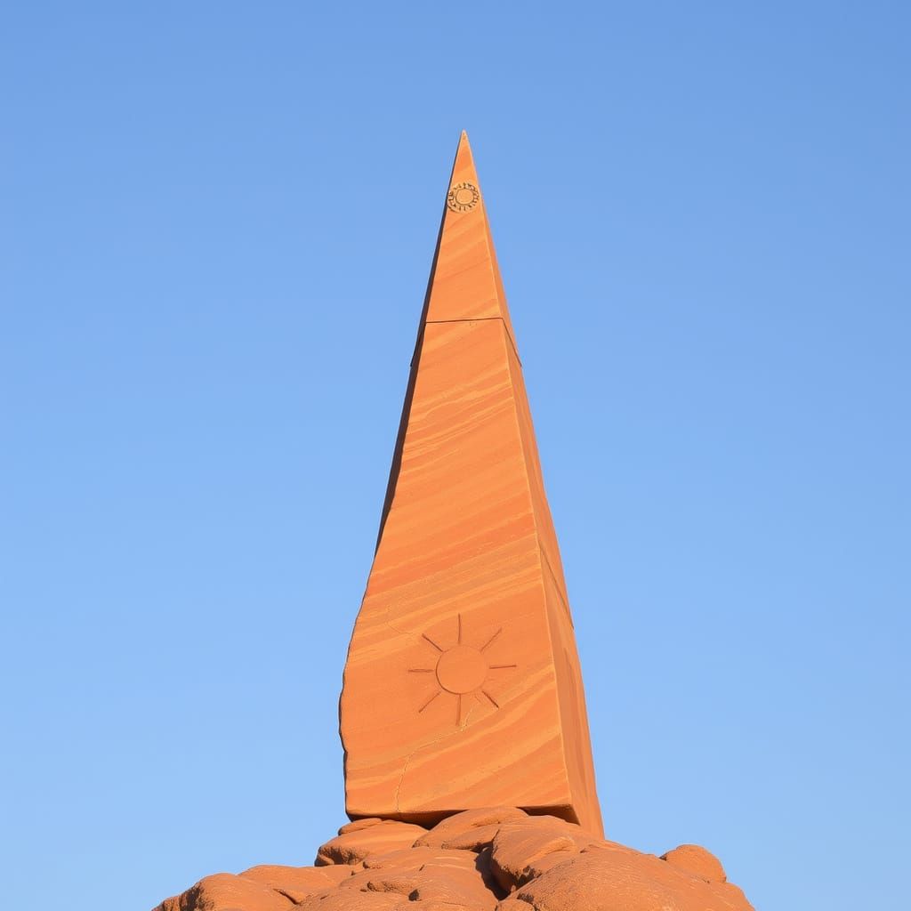 Sunpiercer Spire: Solitary Sandstone Pillar with Sun Glyph