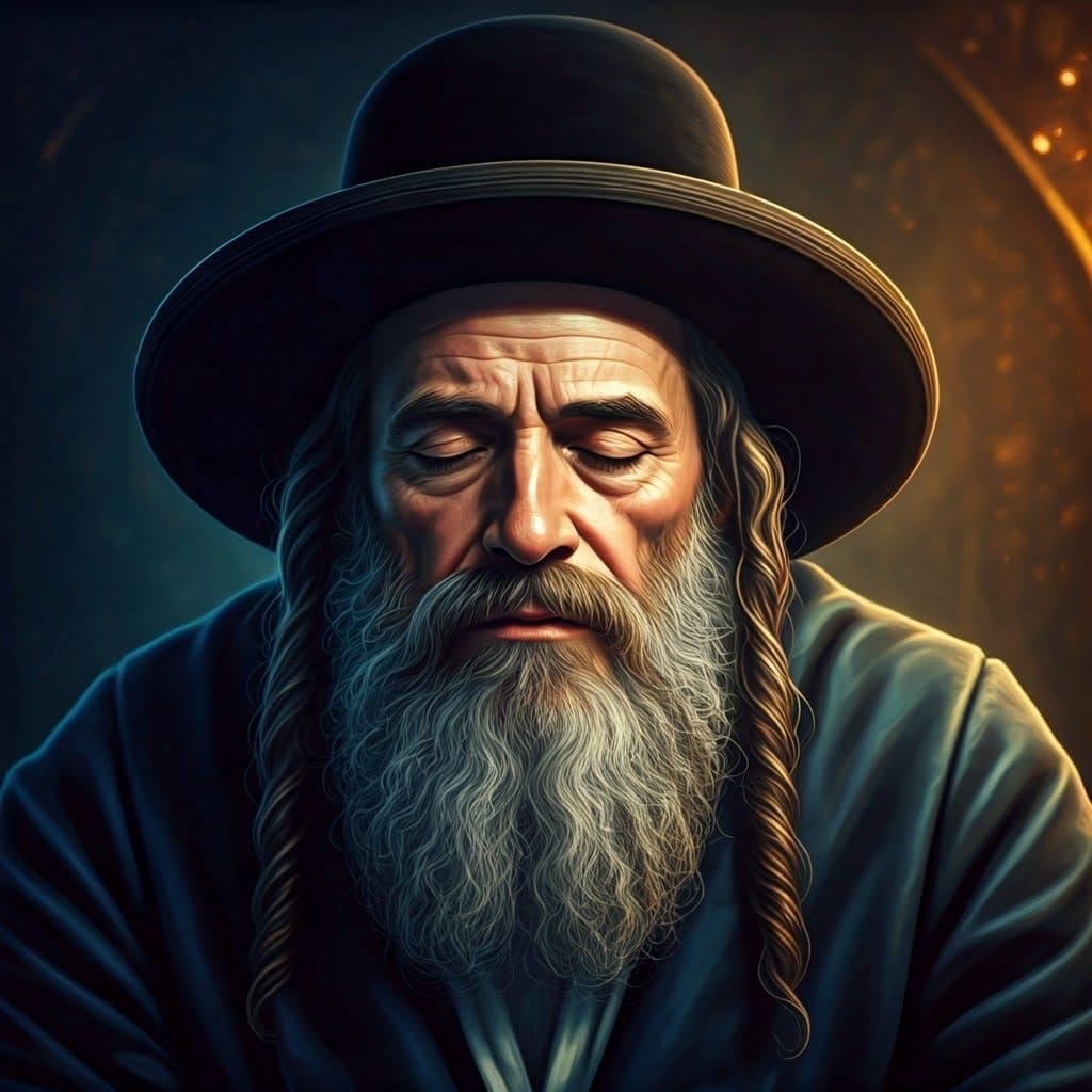 Serene Hasidic Figure Slumps Forward in Meditation