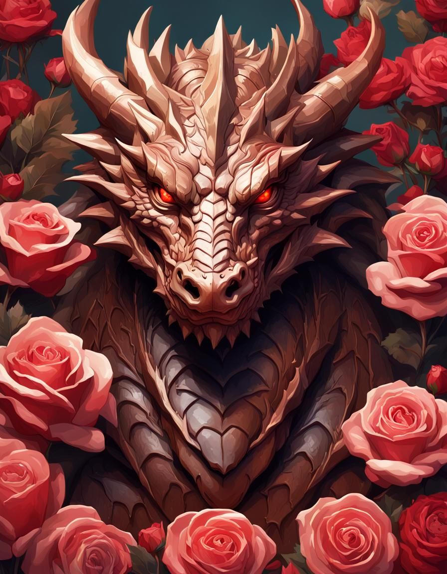 Chocolate Rose Dragon Portrait in Art Nouveau Style
