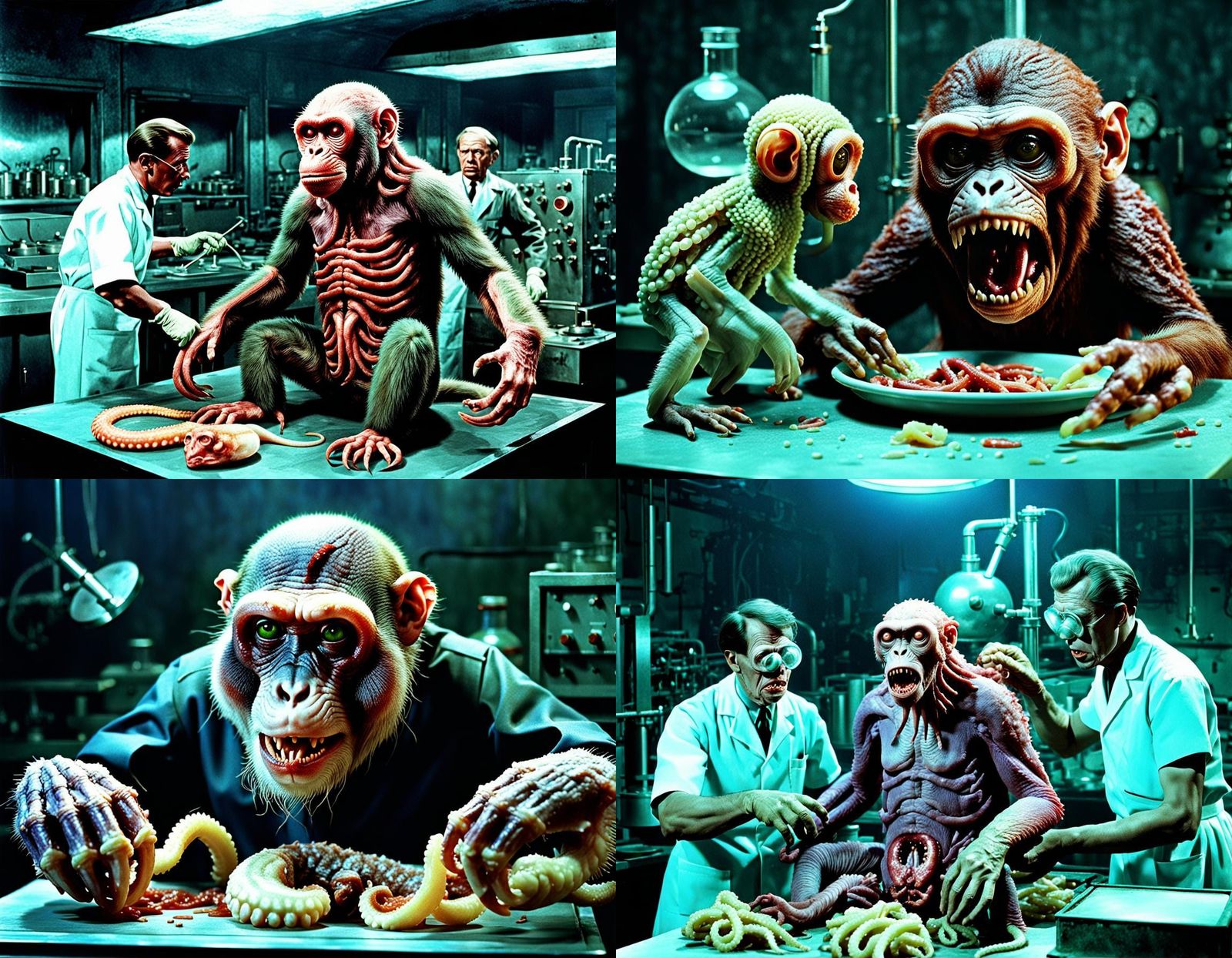 Horrific Calamari-Monkey Hybrid in 1950s Lab
