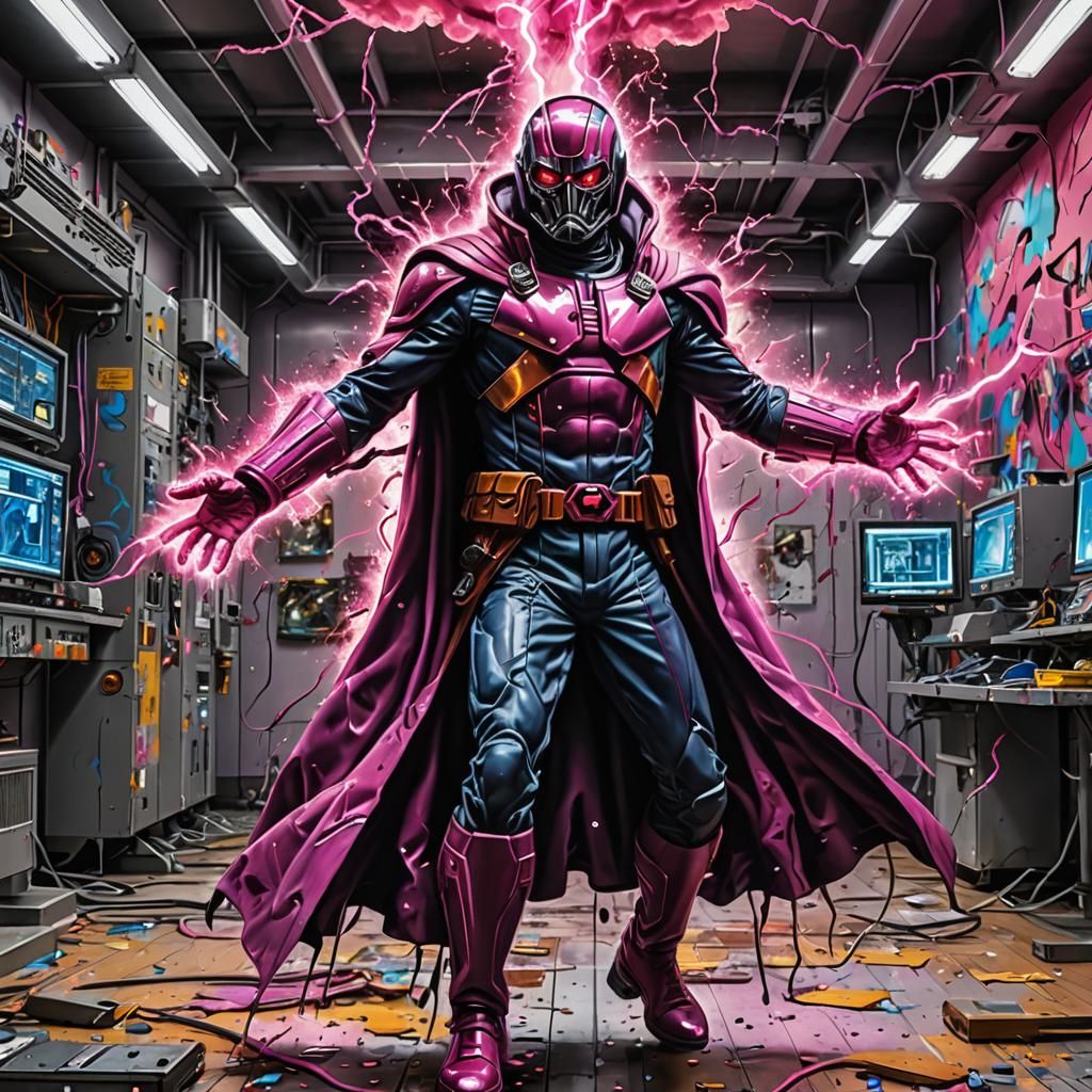 Magneto with Pink Lightning in Graffiti Art Style