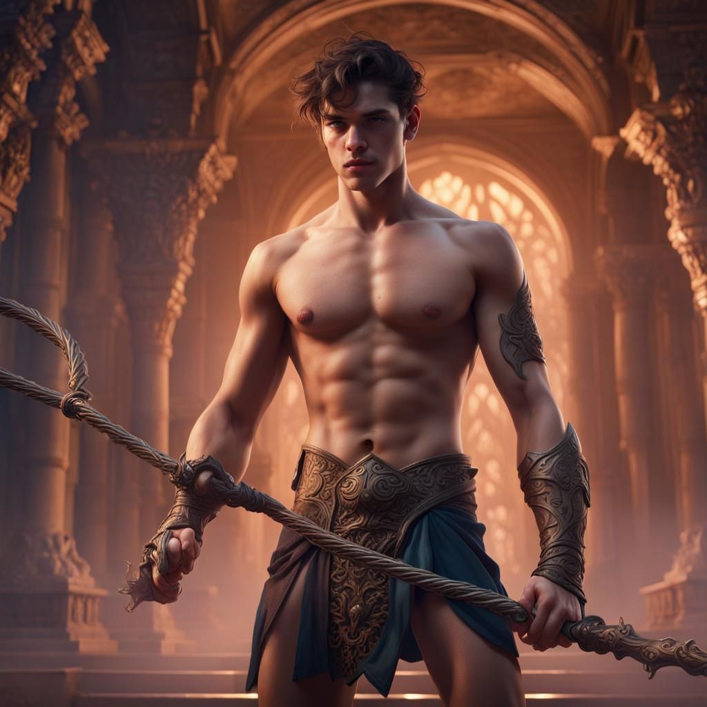 Fantasy Whipping Scene: Handsome Young Man, Detailed Matte P...