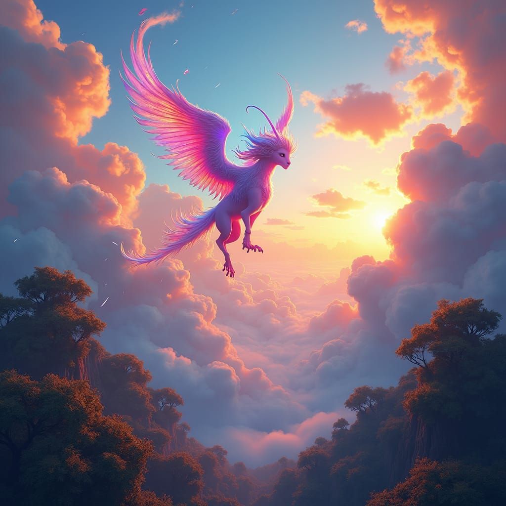 Mystical Being Soaring in Fantasy Realm