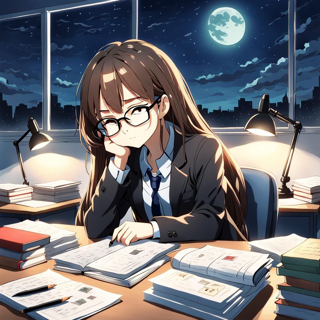 Teacher Asleep at Desk in Anime Style