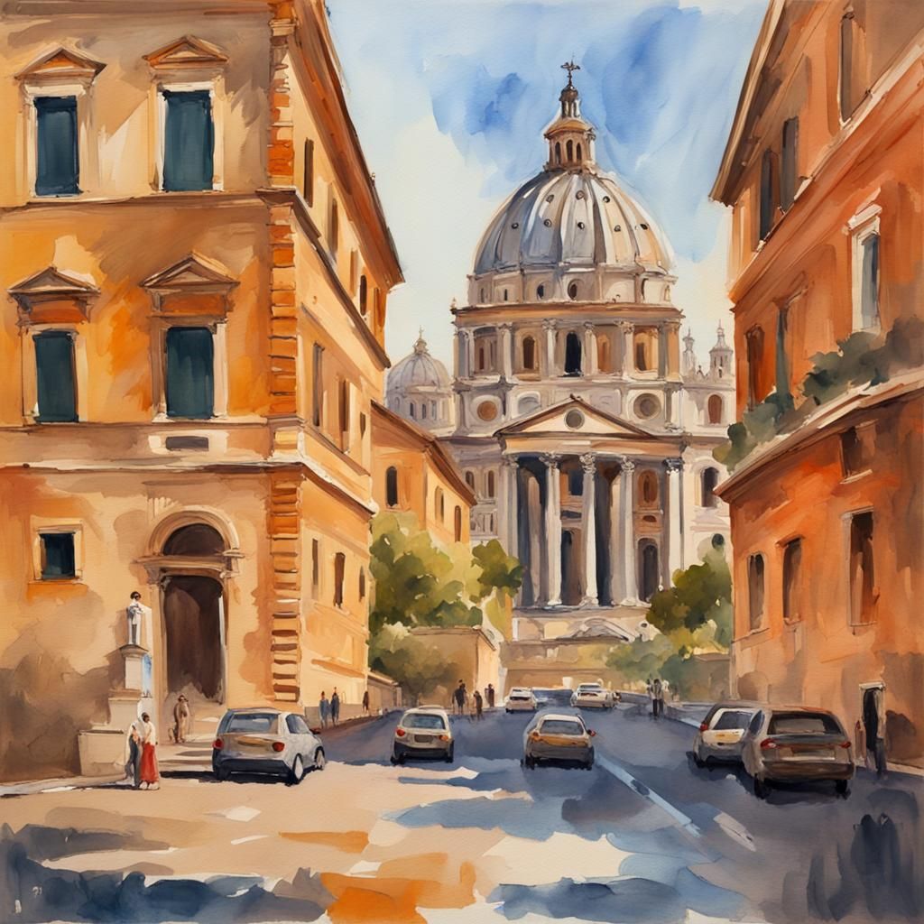Rome in Gouache Style: Impressionist Masterpiece