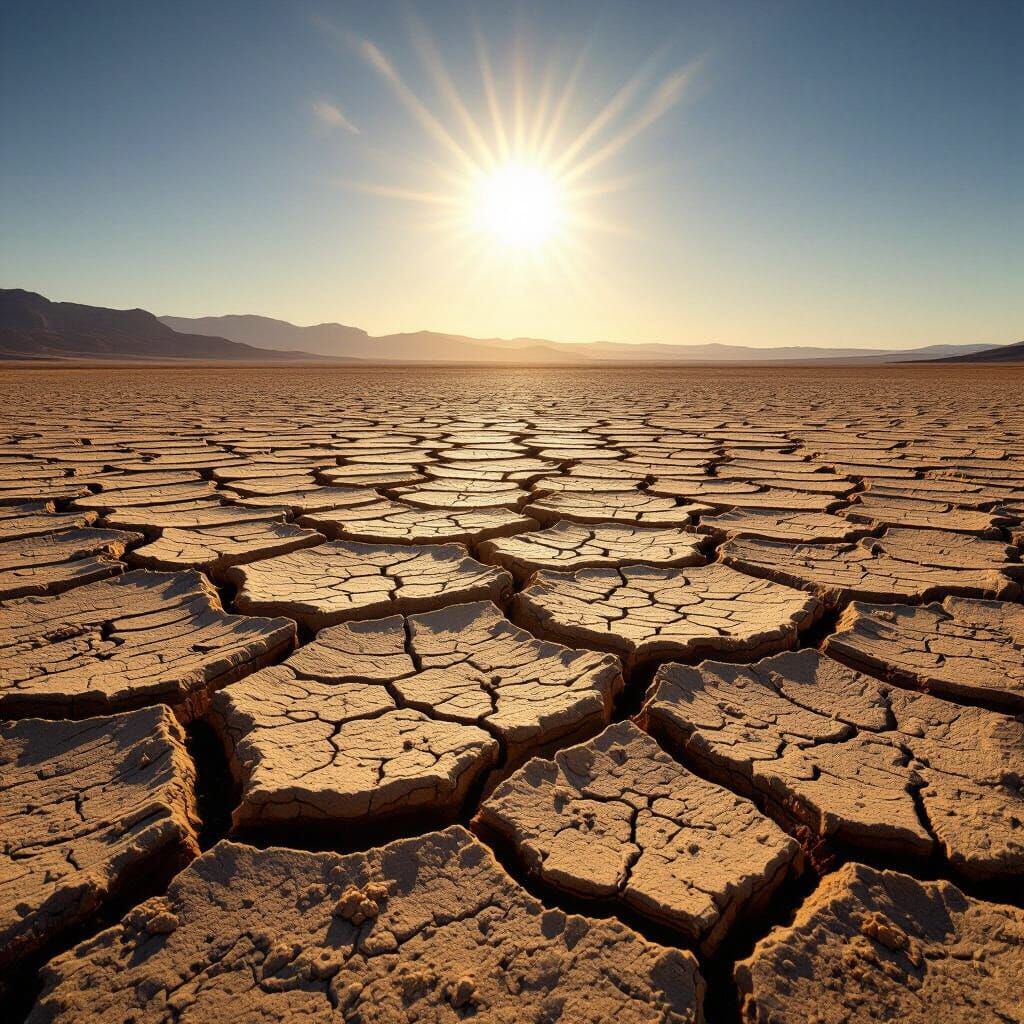Hyperrealistic Barren Landscape Under Blazing Sun