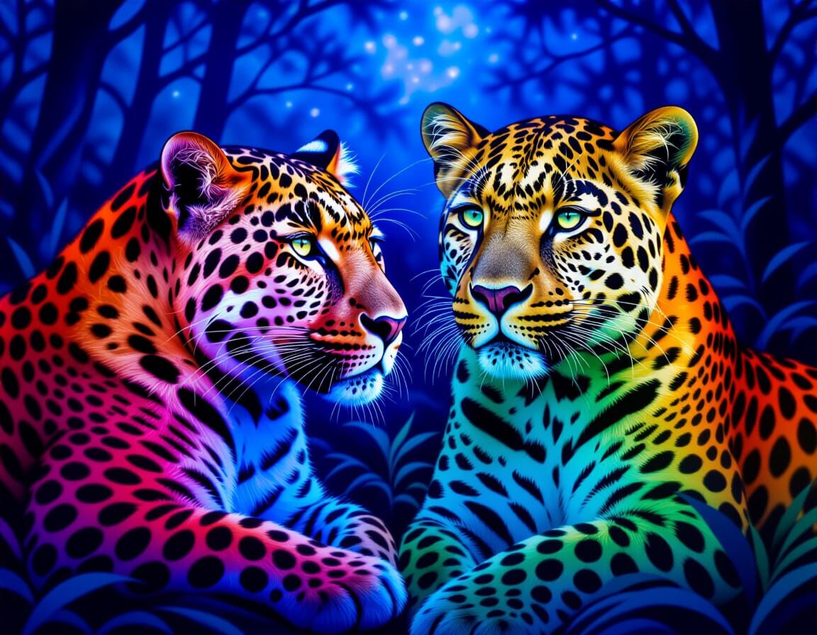 Airbrush Leopards in a Hyperrealistic Rainforest