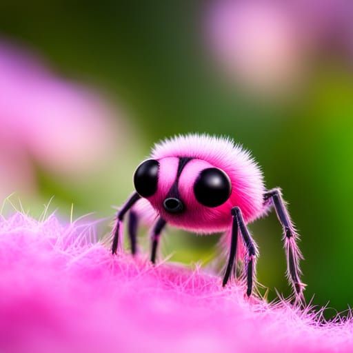Fuzzy Neon Pink Insect in Cottagecore Style