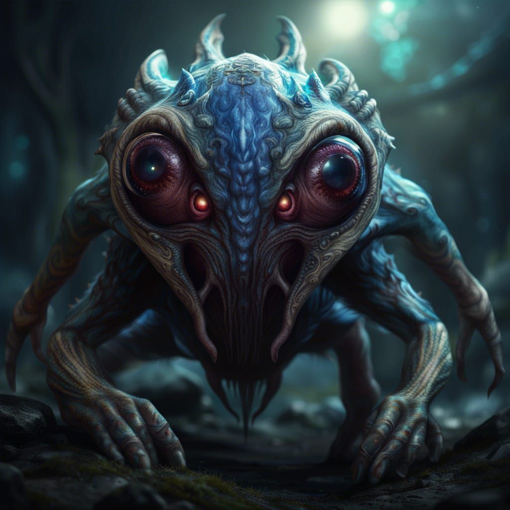 Realistic Alien Creature with Multiple Eyes