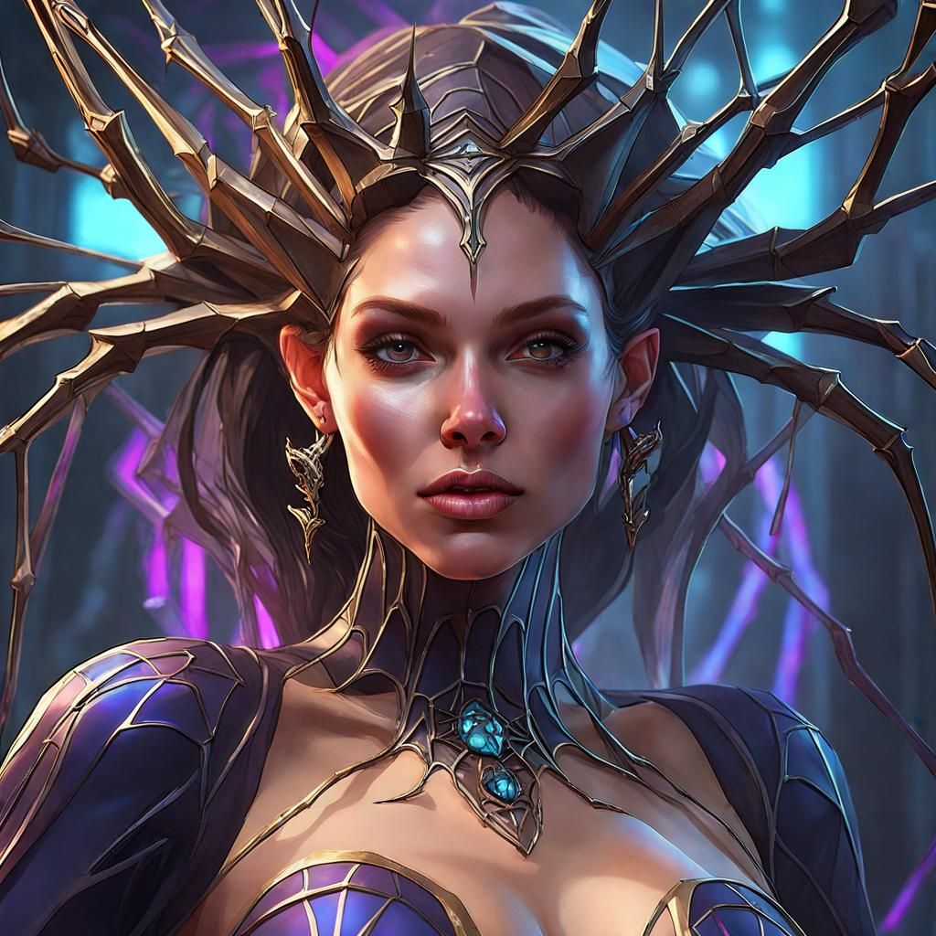 Beautiful Spider Queen Portrait in Hyperdetailed Style