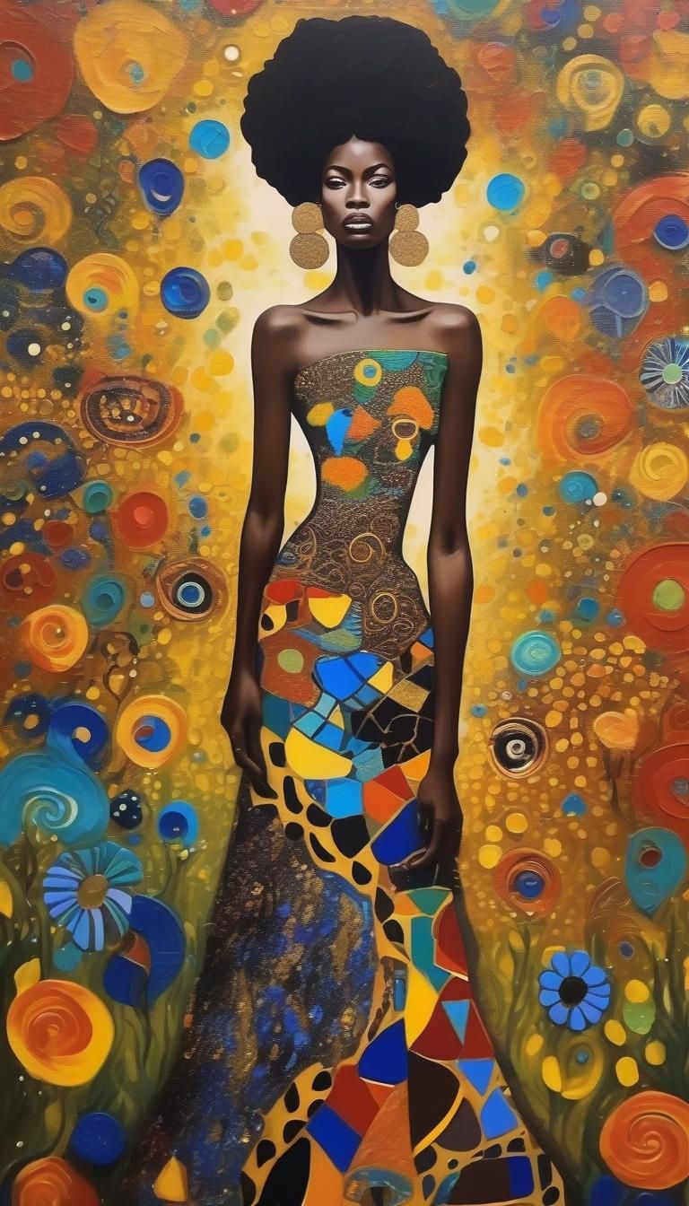 Mesmerizing Melanin Woman in Klimt-Inspired Surrealism