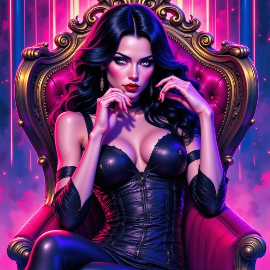 Elegant Queen Reigns in Neon Watercolor Glory