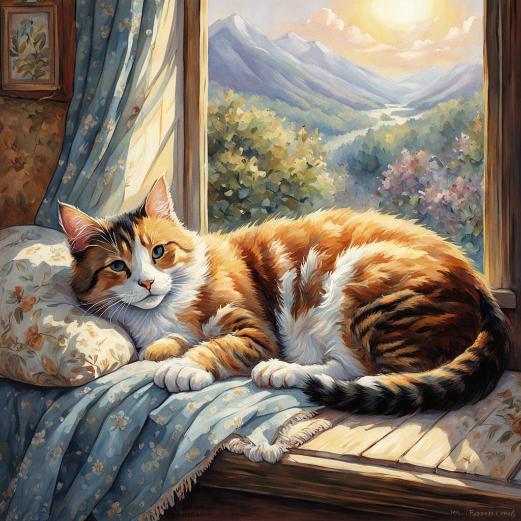 Dreamy Morning Scene with Sleeping Kittens