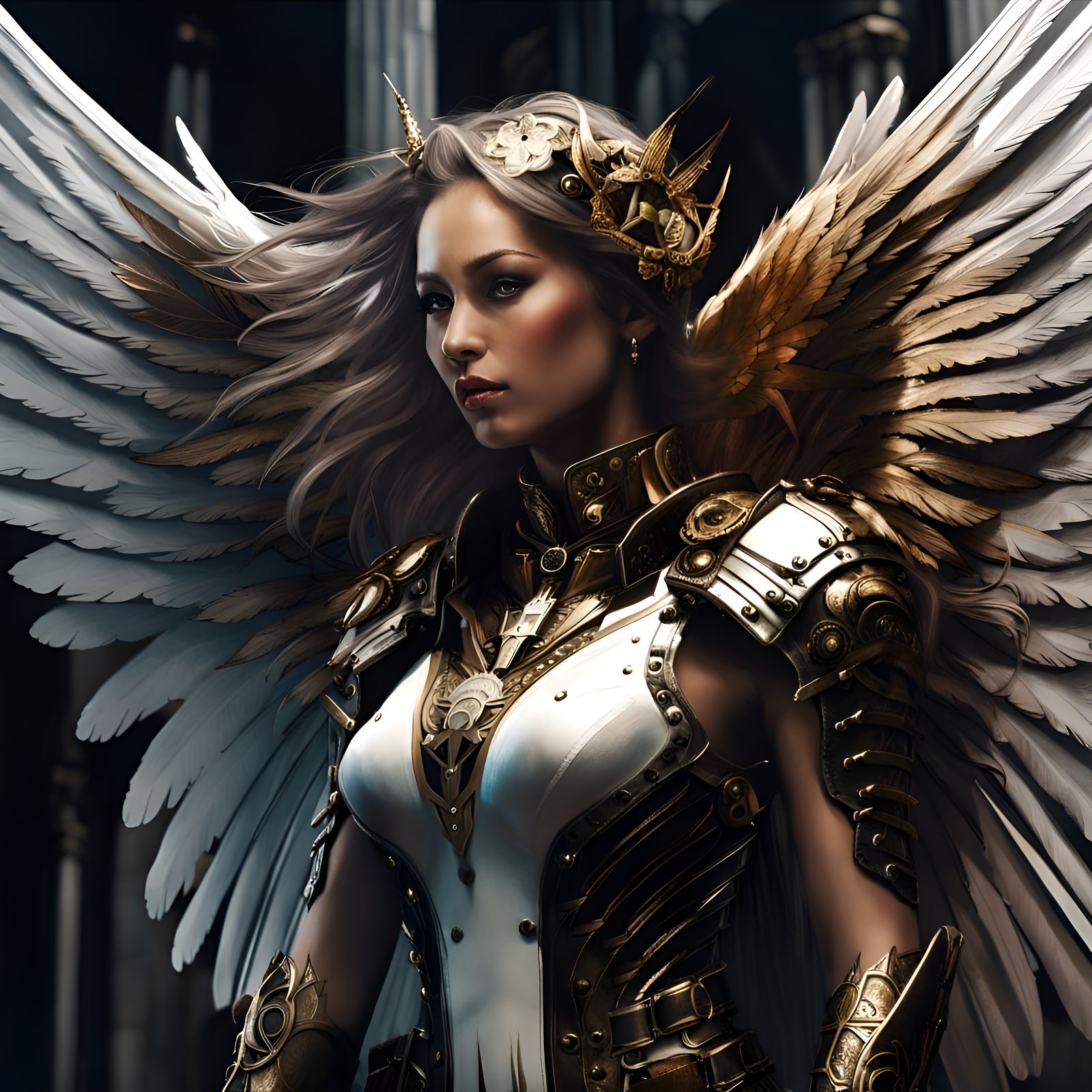 Majestic Aetherpunk Angel with Intricate Wings