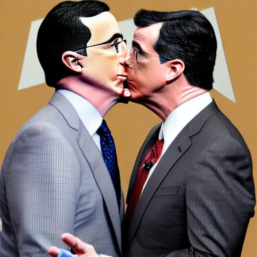Hyperrealistic John Oliver Kissing Stephen Colbert