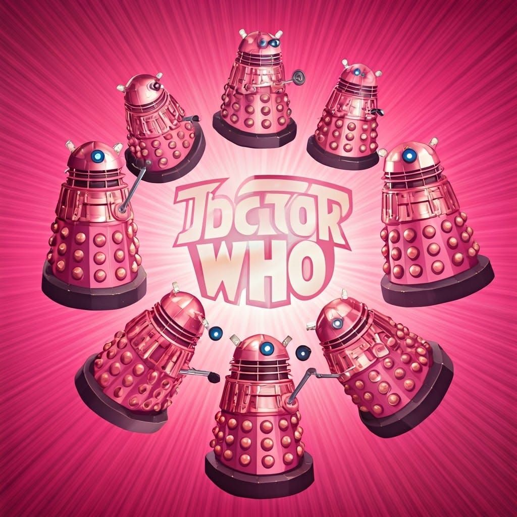 Glowing Metallic Daleks Write Doctor Who in Bold, Cursive Sc...