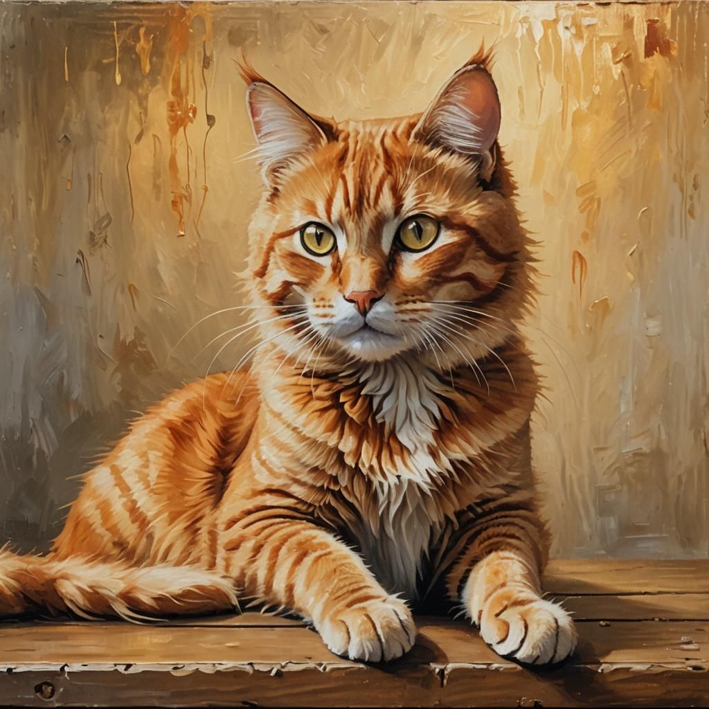 Orange Cat Impressionist Oil Painting